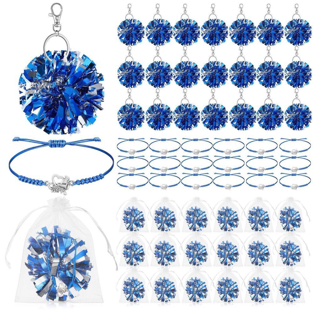 1006 20 Sets Cheerleader Gifts Bulk, Pom Pom Keychain Cheer Bracelet